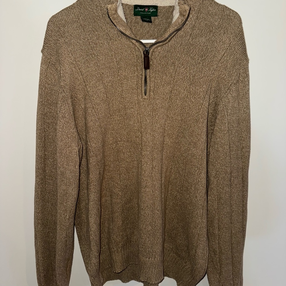 David Taylor Men's Tan Zip-Up Sweater